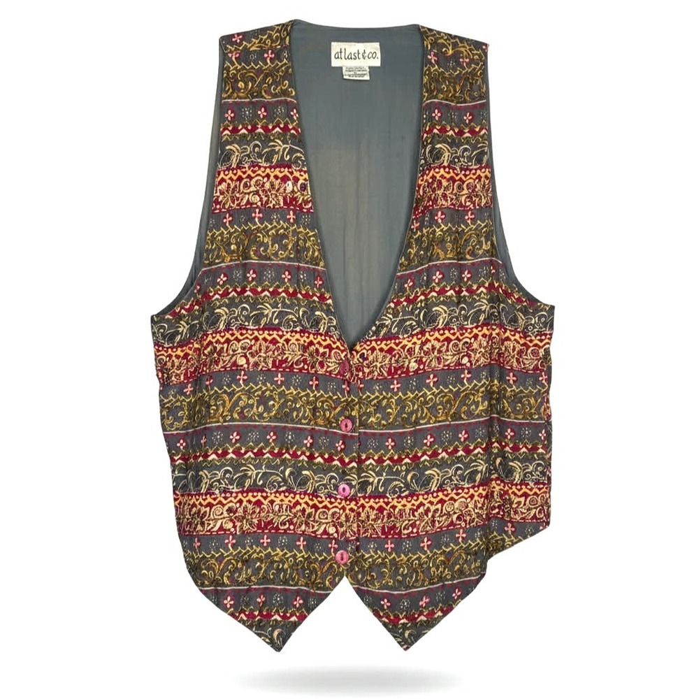 Vintage 80's 90s Women's At Last & Co size Large Gold Sequin Embroidered Vest